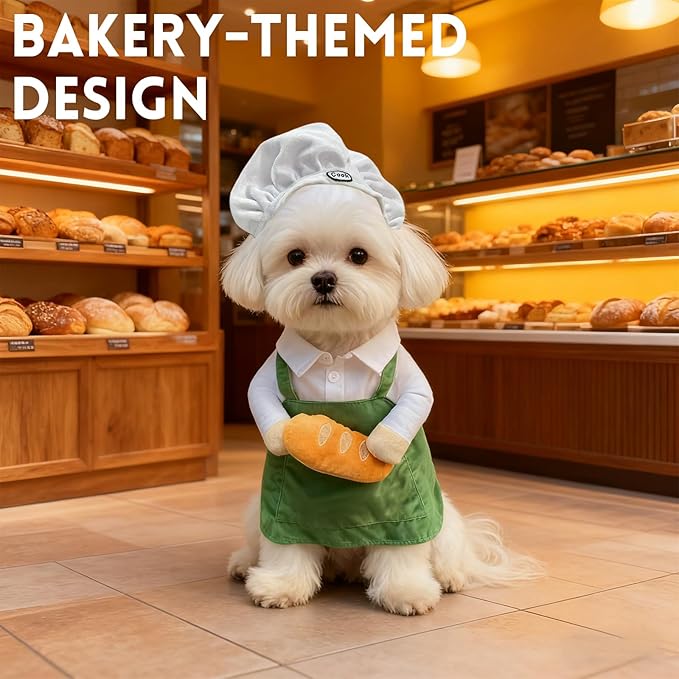 Cat Costume Dog Clothes Chef Hat Apron Outfit with Bread - Photoshoot Pet Outfit for Small to Large Dogs or Cats, for Christmas (Medium)