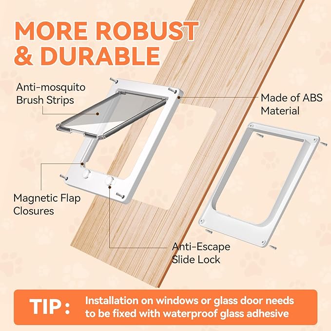 LIBBEPET Thin Cat Door, Safety Pet Door for Cats Up to 25 lbs, Interior Cat Door with 4 Way Locking for Window, Sliding Door and Cat House, Easy to Install, Extra Large