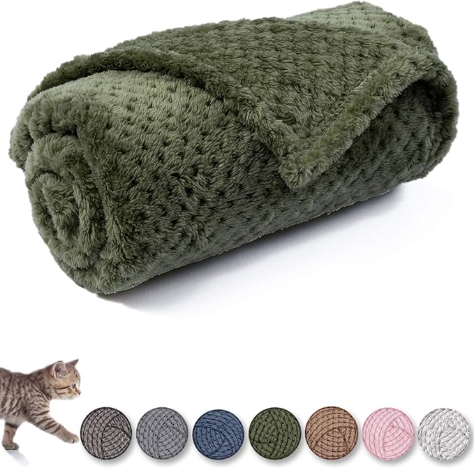 Warm Soft Fuzzy Dog or Cat Blanket, Plush Fleece Throws for Bed, Couch, Sofa, Travel (M/32" x 40", Dark Green)