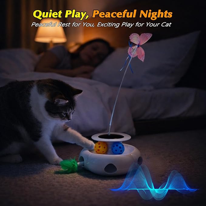 3-in-1 Interactive Cat Toy with Remote Control, Automatic Feather Teaser & Rolling Ball Track, Smart Cat Toy for Indoor Cats, Multi-Play Cat Enrichment Toy for Exercise & Boredom Relief