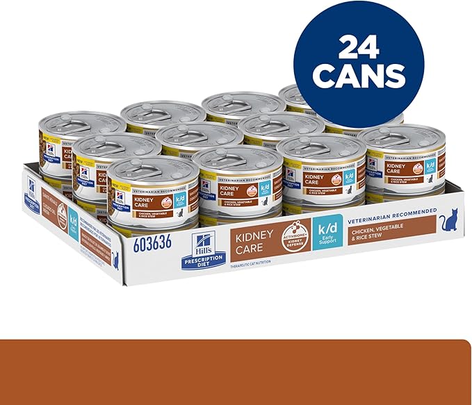 Hill's Prescription Diet k/d Early Support Kidney Care Wet Cat Food, Chicken, Vegetable & Rice Stew, 2.9 oz. Cans, 24-Pack