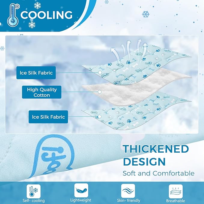 DELIFUR Pet Cooling Blanket, 23.6x35.4 in Ice Silk Cooling Mat for Dogs & Cats, Portable & Washable Pet Cooling Blanket, Easy Carry Mats for Crates, Beds, Sofas, Cars, Summer Use (Blue)