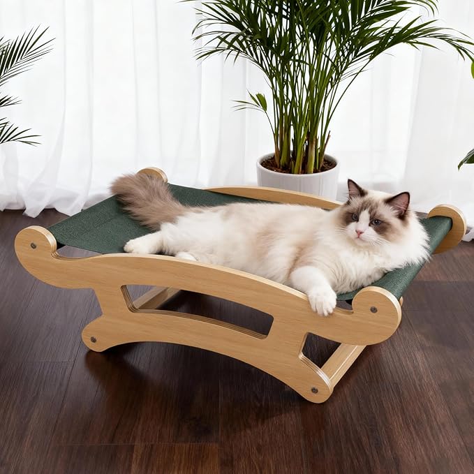 Cat Scratcher Bed, Wood Cat Couch & Sisal Scratching Board, Sturdy Cat Hammock & Scratch Pad Lounge for Indoor Cats, Multi-Cat Furniture for Deep Sleep