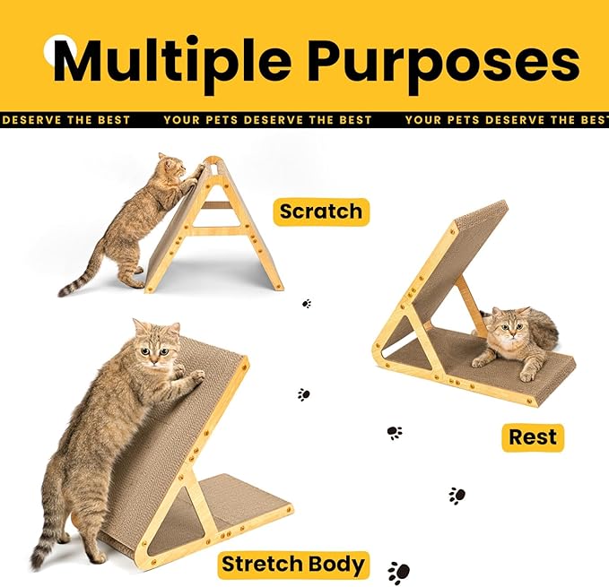 Conlun A-Frame Cat Scratchers for Indoor Cats, Wood Frame & Recycled Cardboard Scratch Pad, Dual-Sided Vertical Horizontal Scratching Board, Space-Saving Furniture Protector for Sofa Walls, Medium