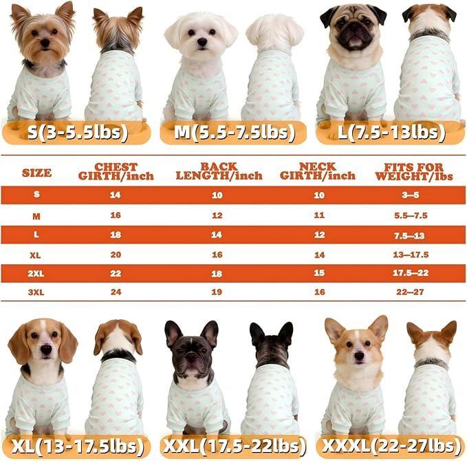 Dog Pajamas Polyester Dog Pajama Cozy Dog Pjs Soft Dog Onesie Pajamas for Dogs Stretchy Dog Pajamas Dog Clothes with Heart Pattern, X-Large