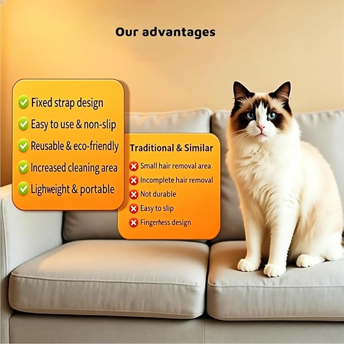 Pet Hair Removal Glove for Dogs & Cats, 5-Finger Electrostatic, Washable & Reusable Pet Hair Remover Tool, Works for Clothes, Couch, Carpet, Car Seat (2)