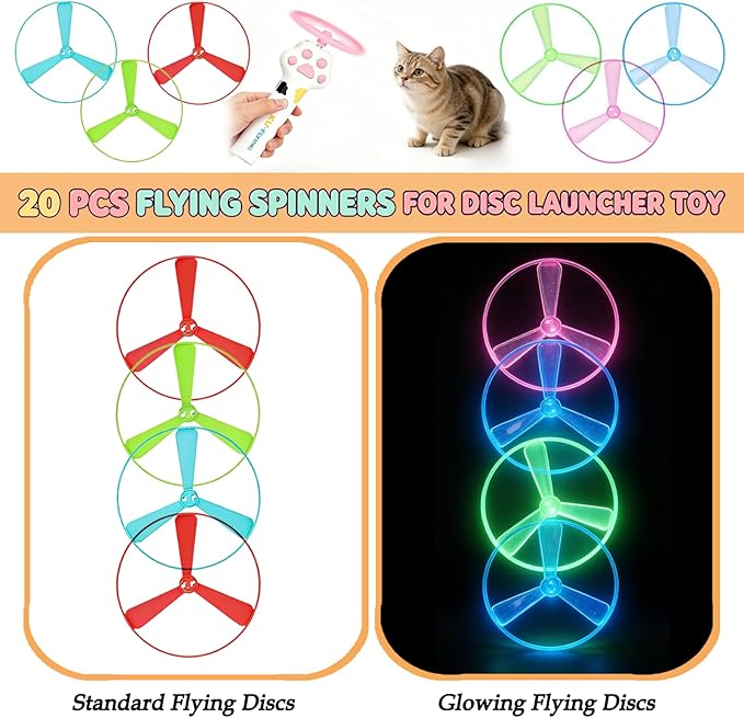 20PCs Cat Fetch Toy Discs,Interactive Flying Cat Toy with 10 Luminous and 10 Regular Flying Saucers for Pet Dog Playing,Hunting Tracking Chasing Training Toys for Indoor Outdoor(Only Flying Propeller)