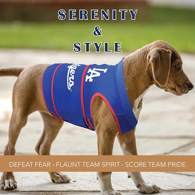MLB Los Angeles Dodgers Dog Anxiety Shirt Calming Soothing Vest for Dogs Cats with Anxiety, Fears, Fireworks, Loud Noises, Dark, Lonely Keeps Dogs Calm & Feeling Safe, Relaxing Jacket, Large