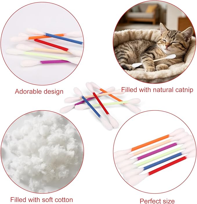 6pcs Cotton Swabs Cat Toys with Catnip, 16x1.5cm/6.3x0.59in Kitten Chew Sticks Interactive Giant Kitty Kicker Toy for Indoor Boredom Exercise & Play (Mixed Colors)