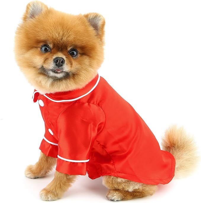 PAIDEFUL Soft Faux Silk Sleepwear for Small Dogs Cats Lapel Doggie Loungewear Lightweight Breathable Puppy Pajamas PJS Two-Legged Pet Shirt Clothes Summer Spring Chihuahua Apparel Button Up,Red,XXL