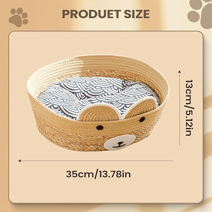 2pcs Weaving Cat Nests, Safe and Secure Pet Nest, 35x35x13cm, Cute Pet Bed for Indoor Cats Couch, Cat Bed Basket, Stylish and Functional Pets Furniture, for Lounging, Napping, Or Hiding