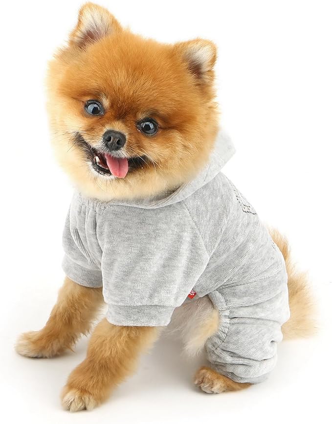 Girl Dog Clothes for Small Dogs Cute Doggie Outfits Rhinestone Crown Stretchy Puppy Pajamas Soft Velvet Hoodie 4 Legged Jumpsuit Lightweight Pet Tracksuit Cat Apparel Leash Hole