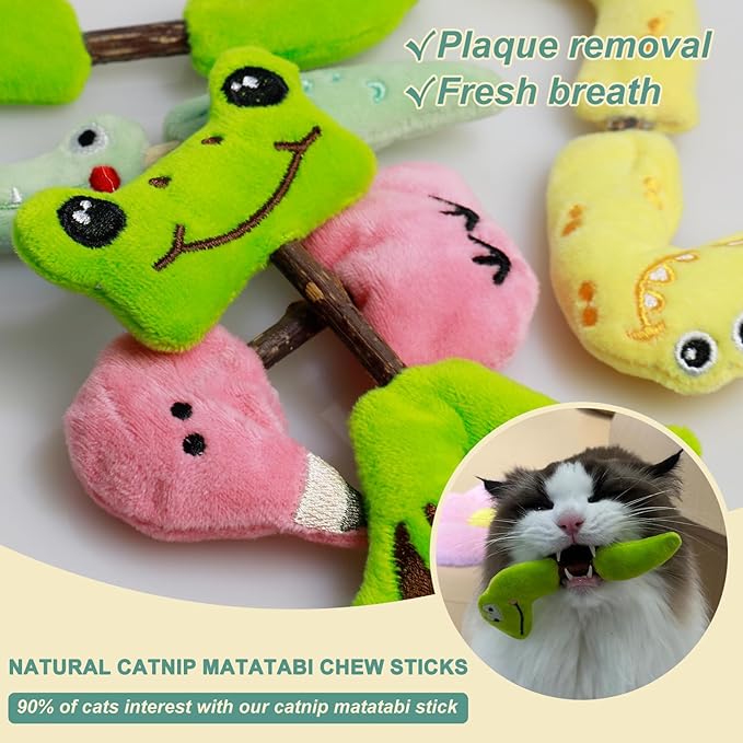 Interactive Cat Toys Set, Silvervine Chew Sticks and Cat Crinkle Balls, Indoor Cat Toys for Exercise and Dental Care, for All Cat Breeds (7 Pack)