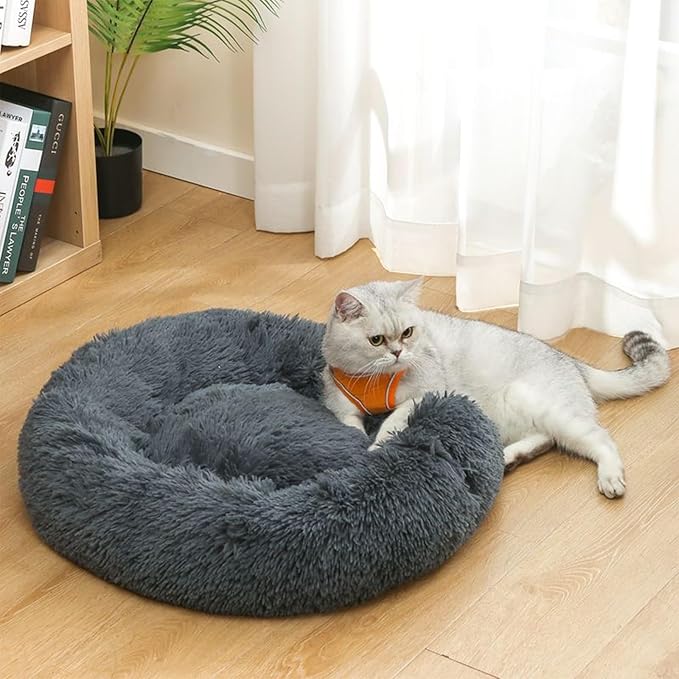 Nisrada Dog Bed for Small Medium Large Dogs, 24 inch Calming Dogs Bed, Washable-Round Cozy Soft Pet Bed for Puppy and Kitten with Slip-Resistant Bottom