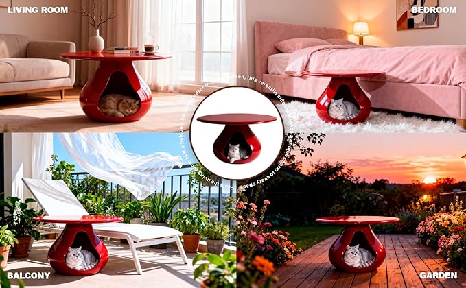 2-in-1 Gourd-Shaped Coffee Table & Pet Bed - Modern Living Room Furniture with Eco-Resin Top(A-Red)