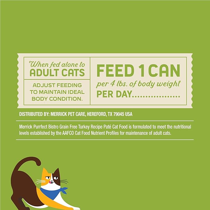 Merrick Purrfect Bistro Grain Free Premium Soft Canned Pate Adult Wet Cat Food, High Protein Turkey Recipe - (Pack of 24) 3 oz. Cans