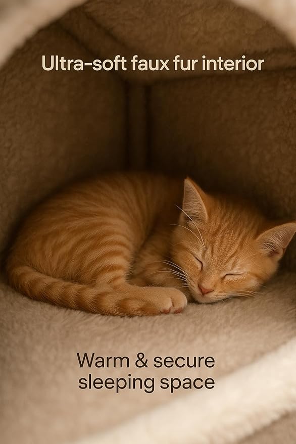Cat House Bed for Indoor Cats, Covered Plush Cat Cave with Washable Cushion Pillow, Warm Kitten Tent Bed for Small Pets