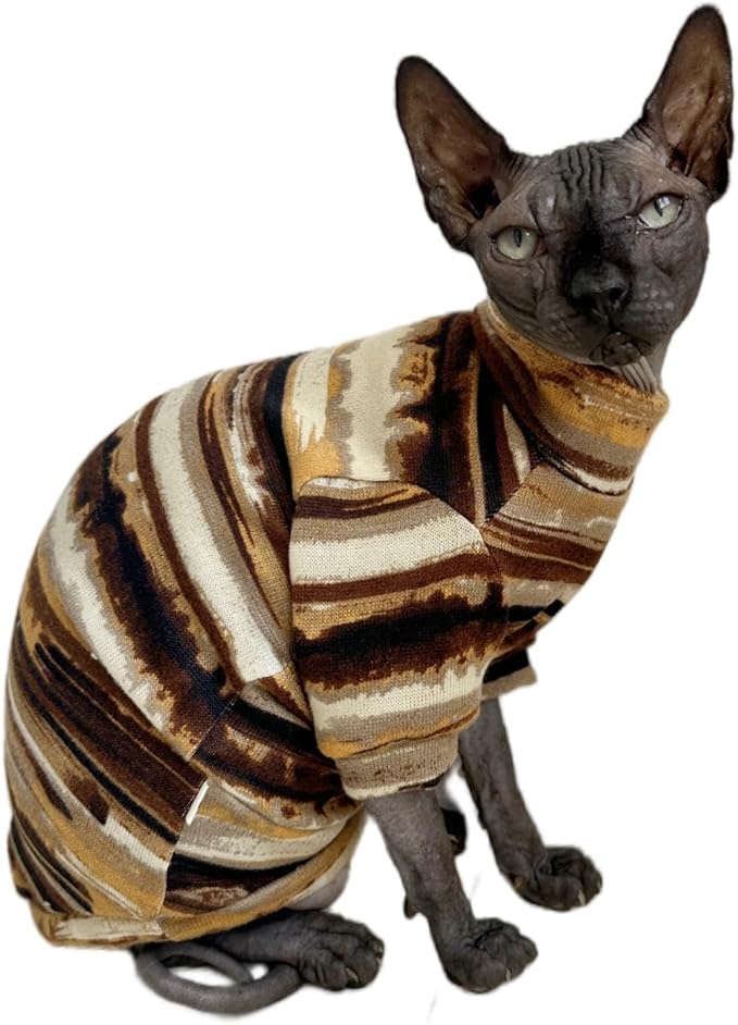 Sphynx Clothes Hairless Cat Shirt Cat Vest Pet Clothes, Round Collar Vest Kitten Shirts, Cats & Small Dogs Apparel (Rust Color, Small)