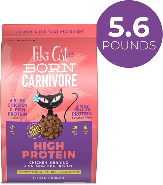Tiki Cat Born Carnivore High Protein Dry Cat Food, Chicken, Herring & Salmon Meal, 5.6 lbs. Bag