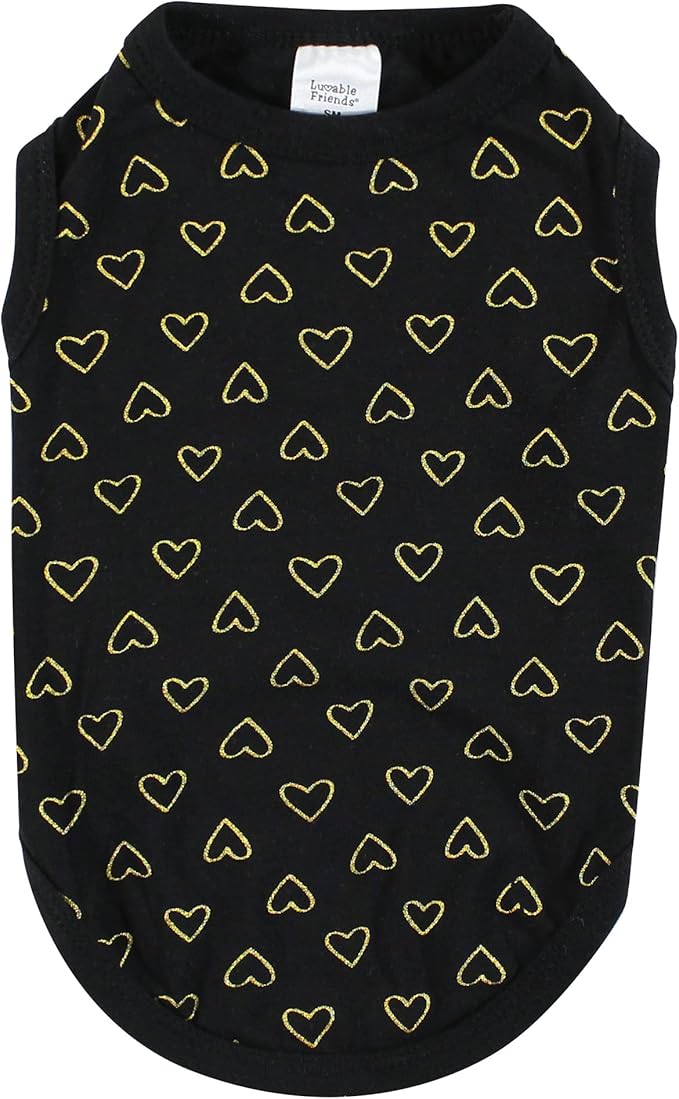 Luvable Friends Dog Pet Dog and Cats Cotton T-Shirts 2pk, Botanical Heart, Medium