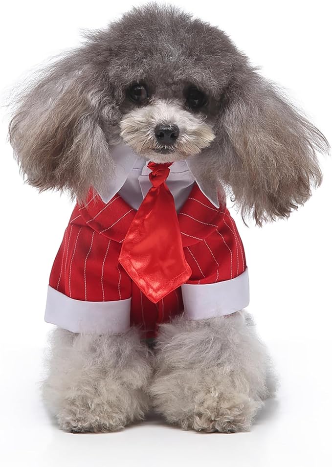 GabeFish Pets Wedding Jackets Suit for Dogs with Bow Tie Puppy Cat Formal Clothes Shirt Tuxedo (RedStriped, L (Chest 17.3in/44cm)