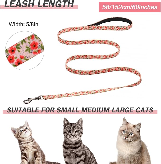 Hikiko Cat Harness and Leash Set Escape Proof Adjustable Walking Travel Cute Kitten Harness for Small Medium Large Cats (Cream Natural, M)