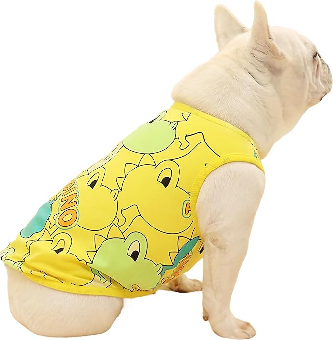 Dog Shirts for Small Medium Dogs French Bulldog Clothes,Funny Dog Dinosaur Shirts Frenchie Clothes for Pets, Breathable Puppy Sweatshirts Cotton Tank Top Costume Cats Tshirts,Yellow,2XL