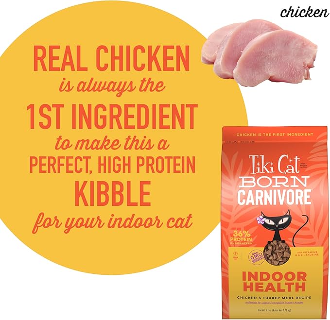 Tiki Cat Born Carnivore Indoor Health, Chicken & Turkey Meal, 6 lbs Bag