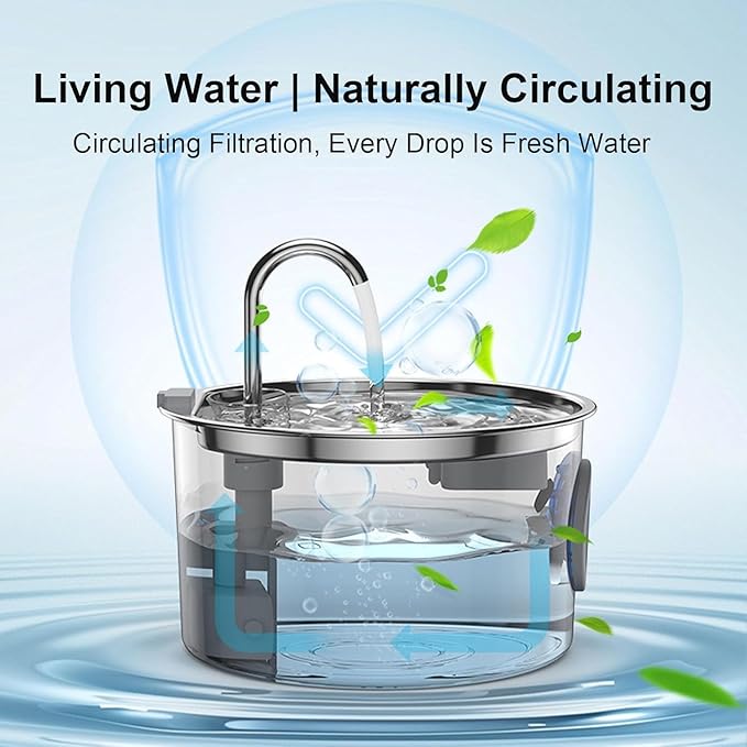 Cat Water Fountain Stainless Steel,Water Fountain for Cats,Silent Pump,Pets Feeding & Watering Supplies,3.2L / 108oz with Water Window