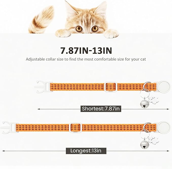 3 Pack Reflective Breakaway Collars with Bell and Paw Charm, Adjustable Safety Collars for Small Cats, Kittens, and Tiny Puppies - Night Visibility for Evening Outings