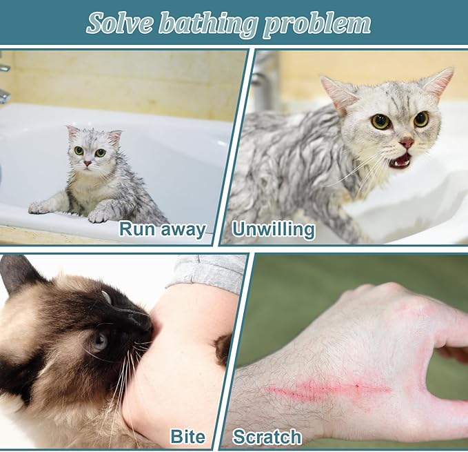 Cat Bathing Bag, Breathable Mesh Cat Shower Bag Anti Scratch Adjustable Washing Grooming Bag for Nail Trimming Polyester Soft