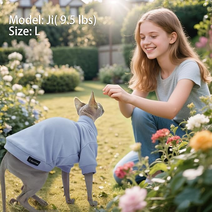 Sphynx Cat Clothes Hairless Cat Sweater Shirt Soft Warm Long Sleeves Pullover Pet Clothes Pajamas Dog Cloth for Small Dogs Kitten Clothes Pet Sweaters (Light Purple, L)