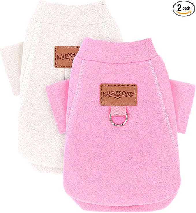 2 Pieces Dog Sweater Fleece Dog Winter Clothes for Small Dogs Boy Girl Turtleneck Puppy Sweatshirt Pet Clothing Pullover Sweaters Cat Apparel (Beige+Light Pink, Small)