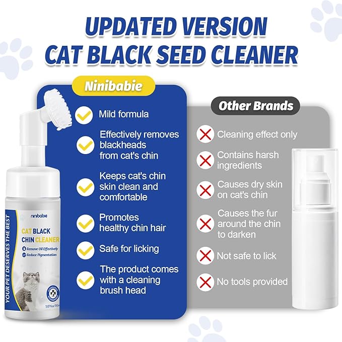 Cat Black Seed Cleaner,Remove Chin Blackheads,Cat Chin Grooming Wash,2-in-1 Wash and Brush for Stubborn Dirt,Cruelty-Free and Freshness 5.07 fl.oz