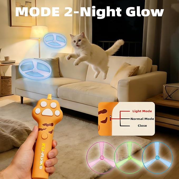 Wortade Cat Fetch Toy Launcher with 6 Flying Disc, Interactive Flying disc Launcher Toy for Indoor Cats, Cat Interactive Hunting Toys for Outdoor & Indoor Yellow
