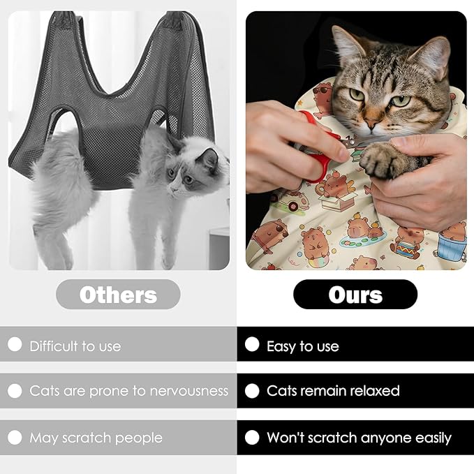 27.6"Cat Grooming Wrap, Self Adhesive Cat Wrap for Cutting Nails, Anti-Escape Calming Cat Swaddle Wrap for Medicine Ear Cleaning, Anti-Scratch Cats Burrito Restraint Blanket, Pet Tool (6-10 lbs)