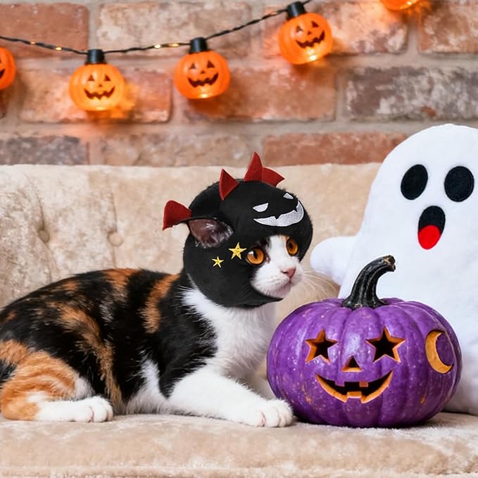 Cat Halloween Costumes Halloween Devil Horn Hat for Dogs Cats Adjustable Cute Black Demon Cap Festival Pet Head Dress Up Accessories for Halloween Puppy Kitten Cosplay Costume Gifts