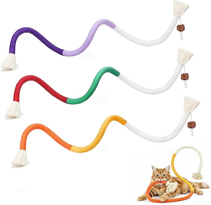 Cat Chewing Ropes Toys 3pcs with Refillable Natural Catnip, Safe Teeth Cleaning Chew Toy for Indoor Kittens, Interactive Cat Nip Kitty Toys for All Breeds (27.5 Inches)