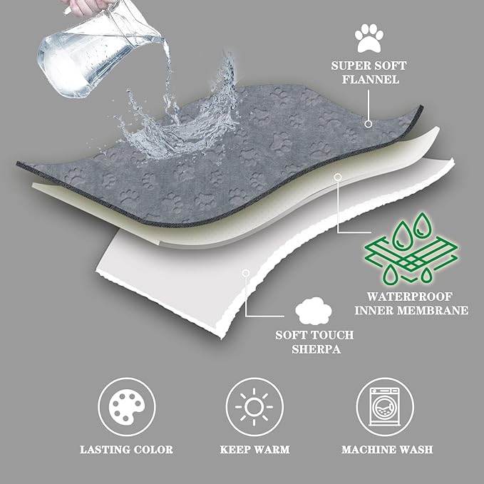 Qeils 1 Pack 2 Dog Blankets for Small Dogs - 2 pcs Waterproof Dog Blanket Washable - Soft Sherpa Fleece Puppy Blanket for Kitten Doggy, Warm Cat Blankets for Indoor Cats, 25"X30", Grey