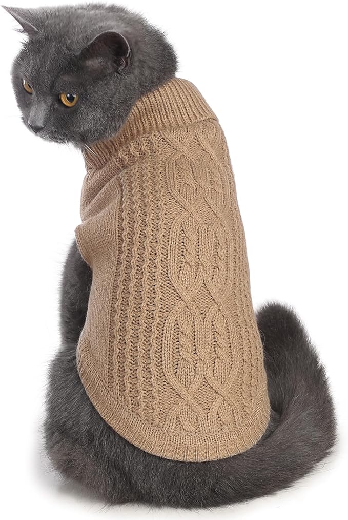 Stretchy Cat Sweater - 17 Colors & 6 Sizes | Snug Winter-Ready Knit for Boy/Girl Cats & Kittens(Khaki, X-Small)