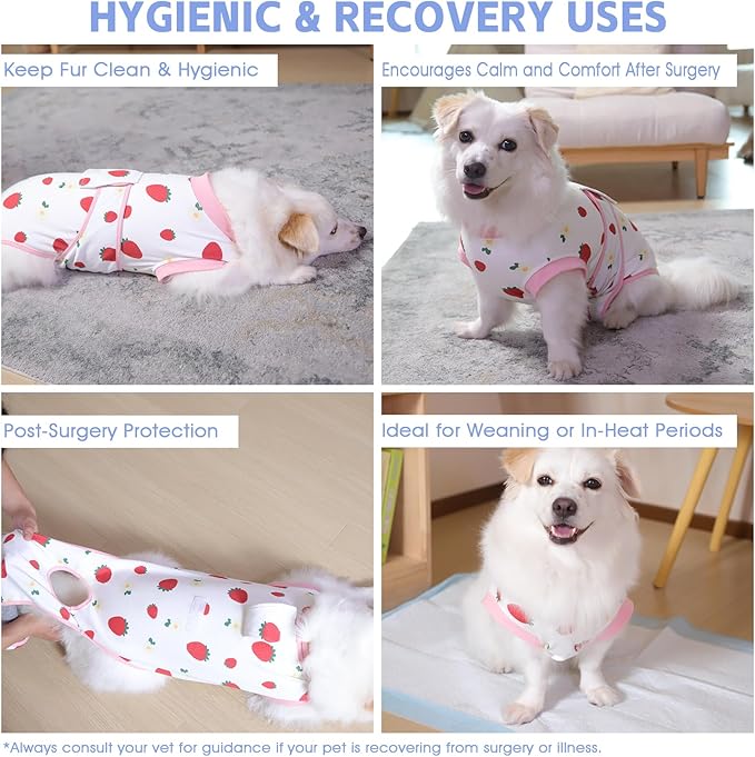 PET Glam Recovery Suit for Dogs Cats, After Surgery, Alternative E-Collar Dog CAT. PET Shirt Breathable Abdominal Wounds, Neuter Cotton, Prevent Licking Onesie Surgical (RED, M)