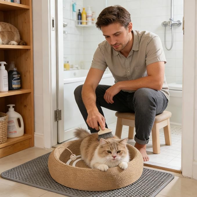 Feline Scratcher Bed – Natural Sisal Nail Sharpener Mat, Upholstery Guard Furniture | Residential Apartment Living Room Sleeping Space Floor Sofa Protection Comfort Activity