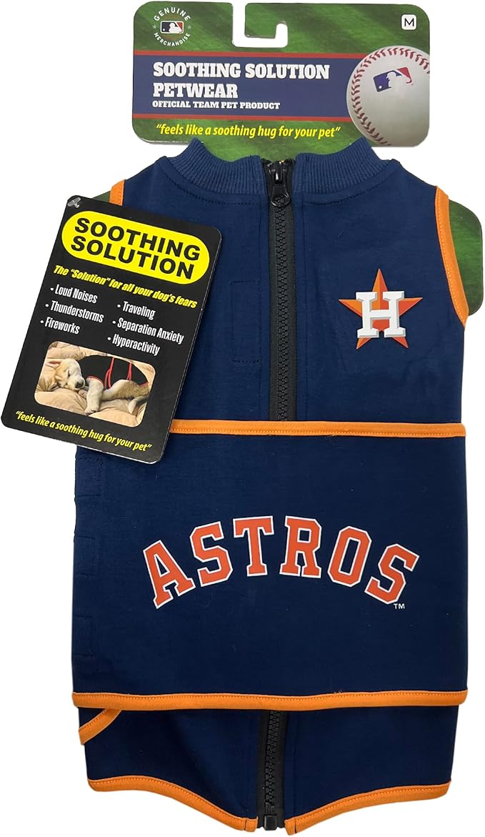 MLB Houston Astros Dog Anxiety Shirt Calming Soothing Vest, for Dogs & Cats with Anxiety, Fears, Fireworks, Loud Noises, Dark, Lonely Keeps Dogs Calm & Feeling Safe, Relaxing Jacket, Large