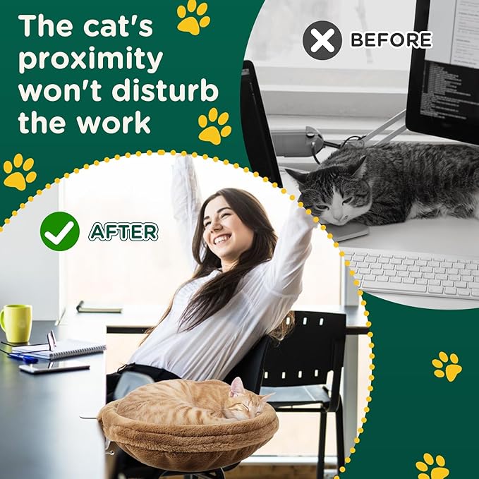 Cat Desk Bed - Soft Faux Fur Fabric, Adjustable Steel Frame, Suitable for Indoor Cats - Perfect Cat Hammock for Desks - Weighing up to 25 lbs, Unique and Modern Cat Furniture