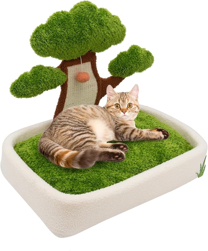Cat House with Scratch Board, Cat Bed 23.6'' Bonsai Tree with Hanging Ball, Cat Furniture for Indoor Large Adult Cat Activity Tree