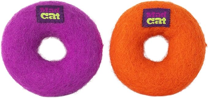 Mad Cat Wacky Wool Rings with Catnip and Silvervine Blend Natural Wool Fiber Cat Toys, Pack of 2