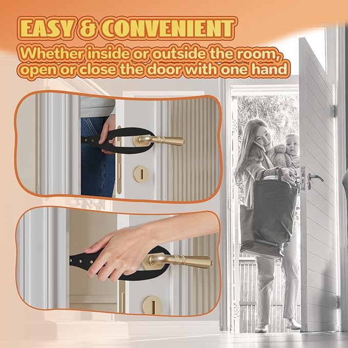 TGIOW Cat Door Latch, 4 Pcs Cat Door Stopper Pet Door Latch to Keep Dog Out of Litter Box and Food, Door Prop for Cat with 5 Adjustable Size Strap 2.5-6" Wide, No Measuring, Easy to Install, Black