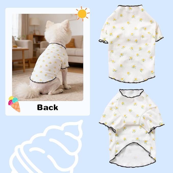 Winmany Dog Cooling Shirt for Small Dog Cat, Puppy Summer Sun Protection Stretchable Clothes, Quick Dry Breathable Pet Vest Outfit,Yellow Flower, Medium