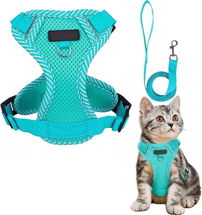 Cat Harness and Leash Escape Proof Harness for Kitten Puppy Adjustable Breathable Cats Dog Easy Walk Seatbelt X-Large, Blue