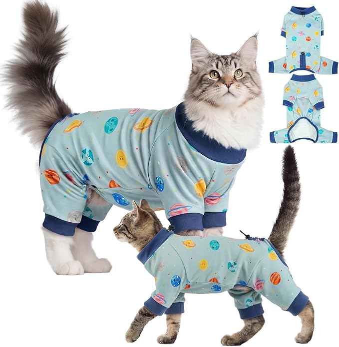 Sticky Hair Cat Clothes, Anti-Shedding Cat Pajamas, Post-Surgery Recovery Onesie, Soft Breathable, Prevents Licking & Scratching Wounds, Warm Cats Sweater, Sphynx Cats Clothing- Blue XS